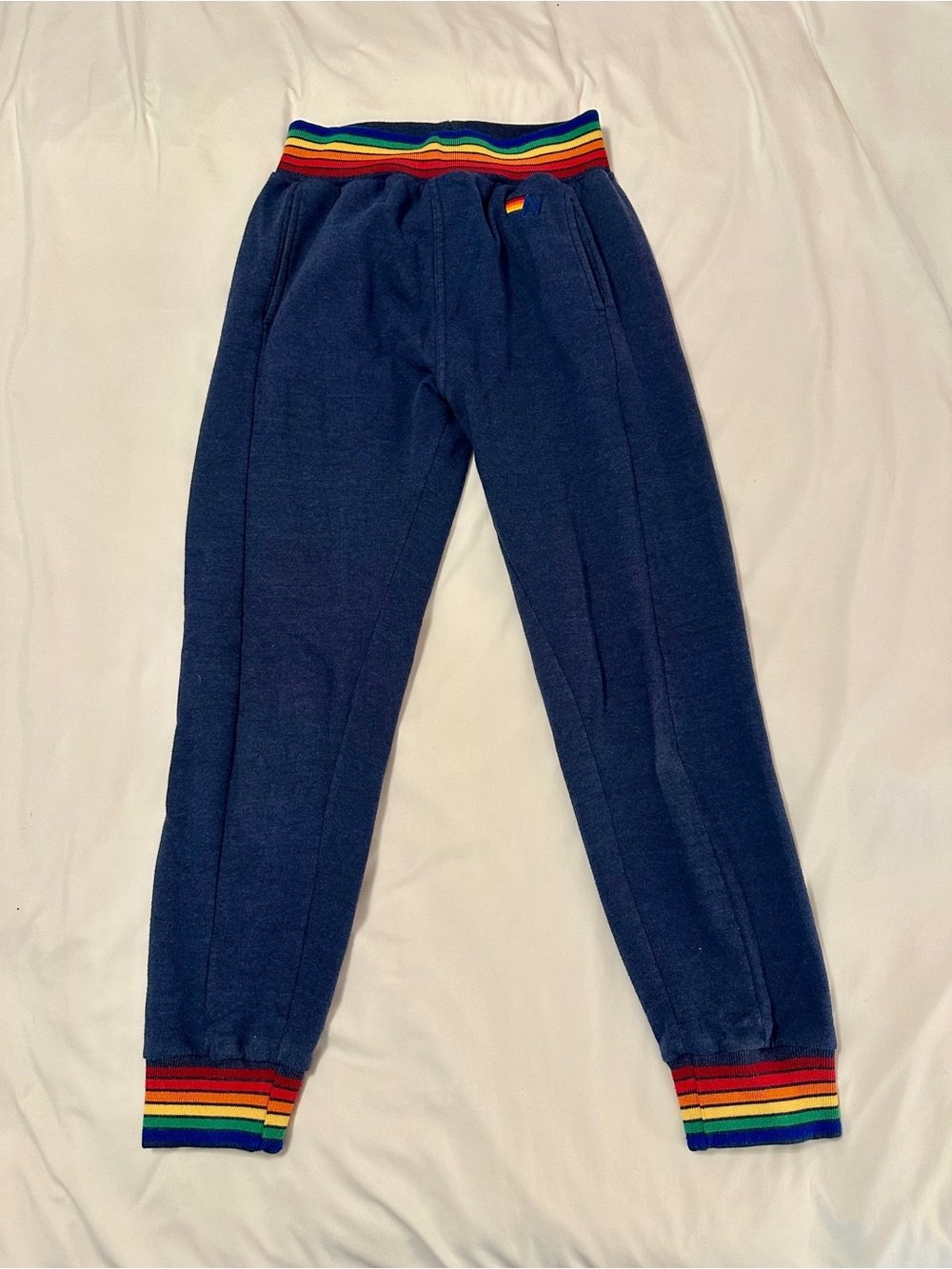 Aviator Nation Navy Rainbow Trim Sweatpants. Medium